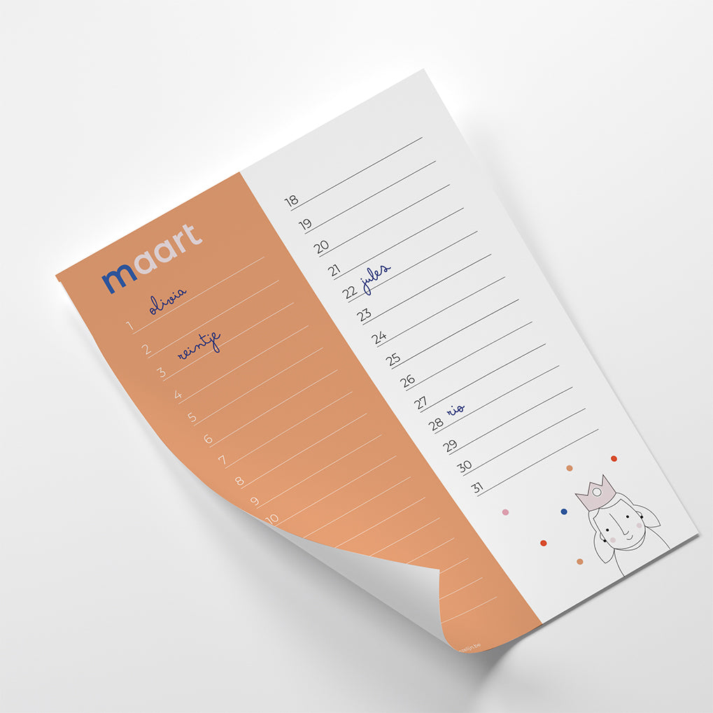 Verjaardagskalender - printbaar